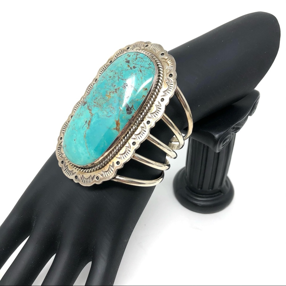 NAVAJO turquoise Sterling silver cuff, 112.7g - Picture 4 of 17